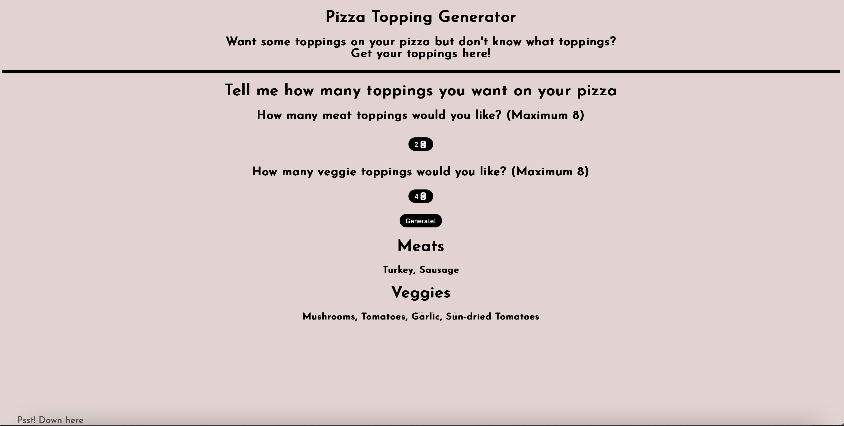 Pizza Topping Generator Example